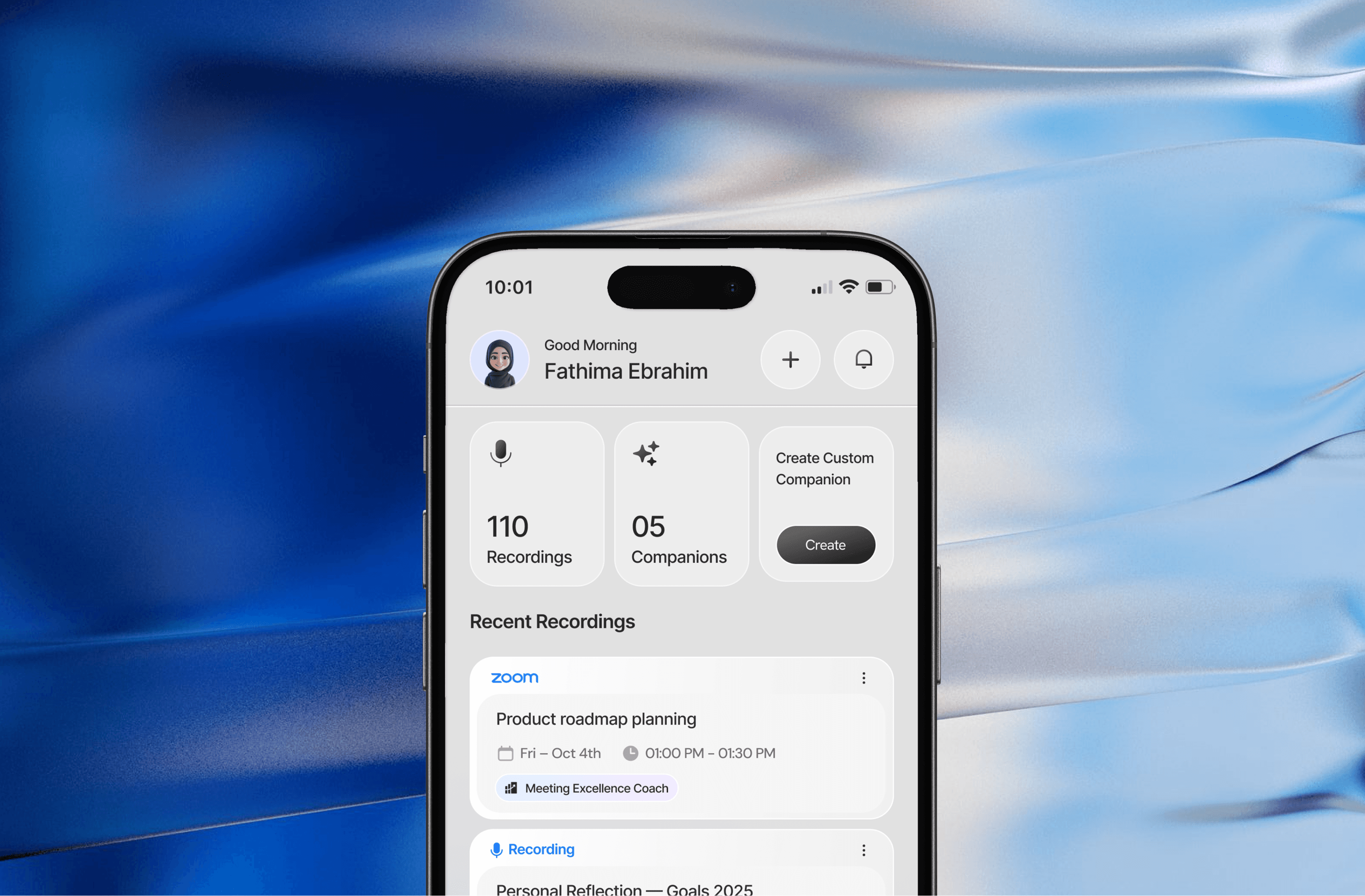 AI Companion home screen on an iPhone