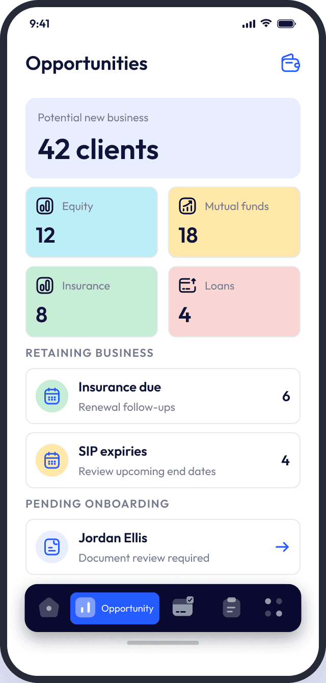 Opportunities screen