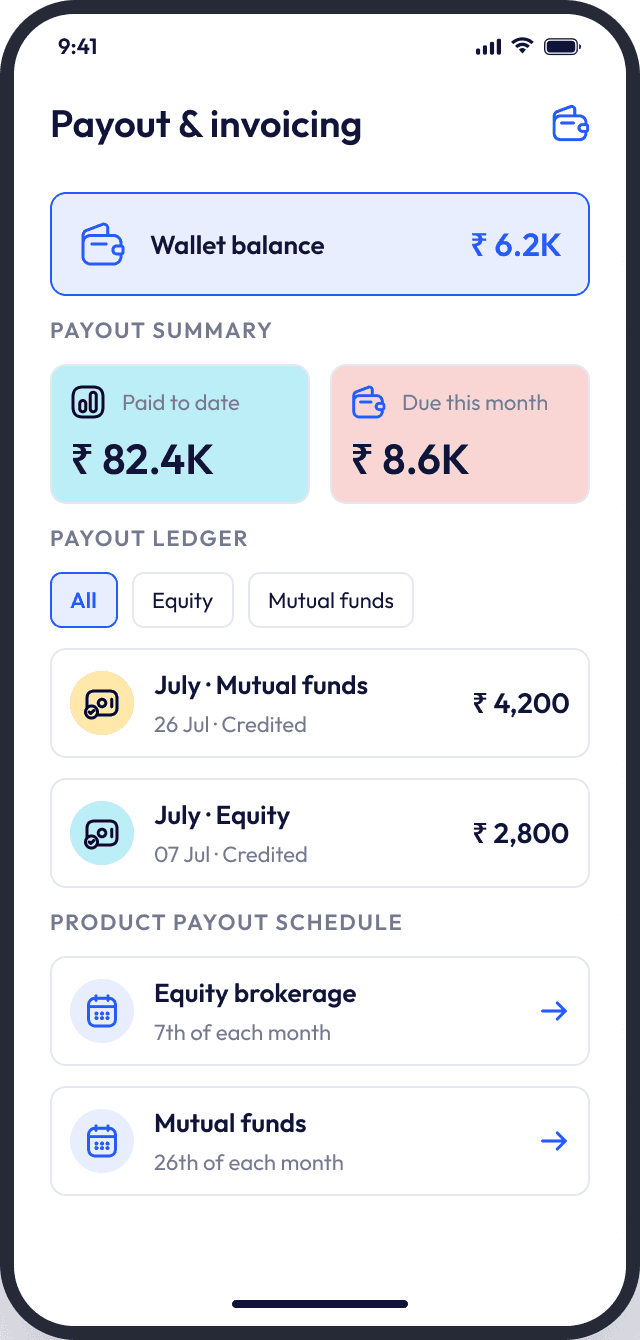 Payout and invoicing screen