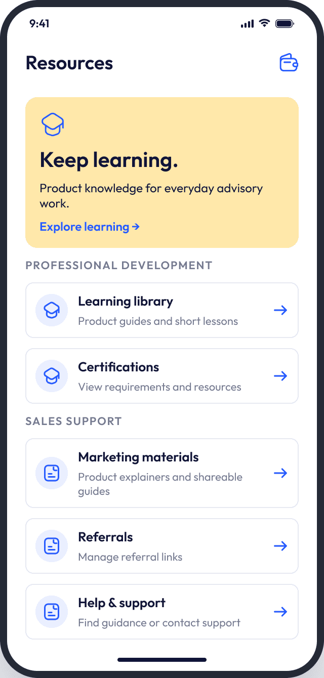 Resources screen