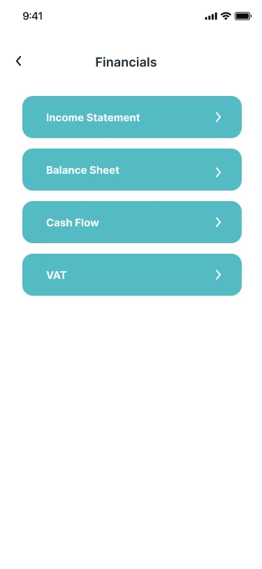 Kitaab mobile Financials screen
