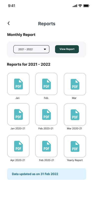 Kitaab mobile Reports screen