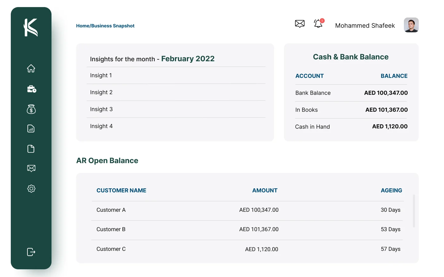 Kitaab Business snapshot screen
