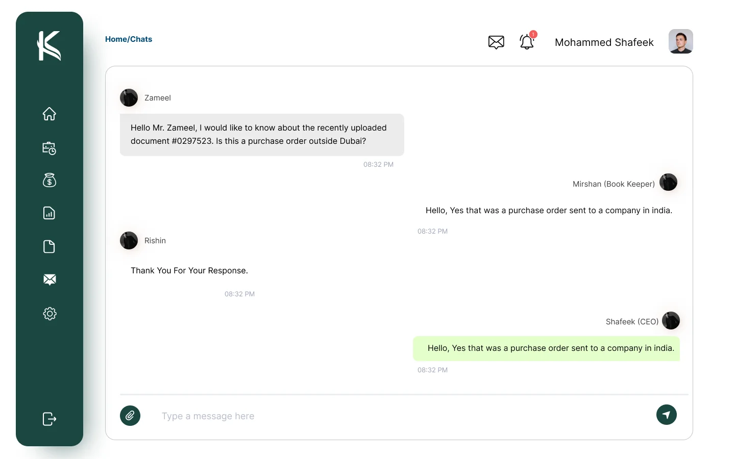 Kitaab Chats screen