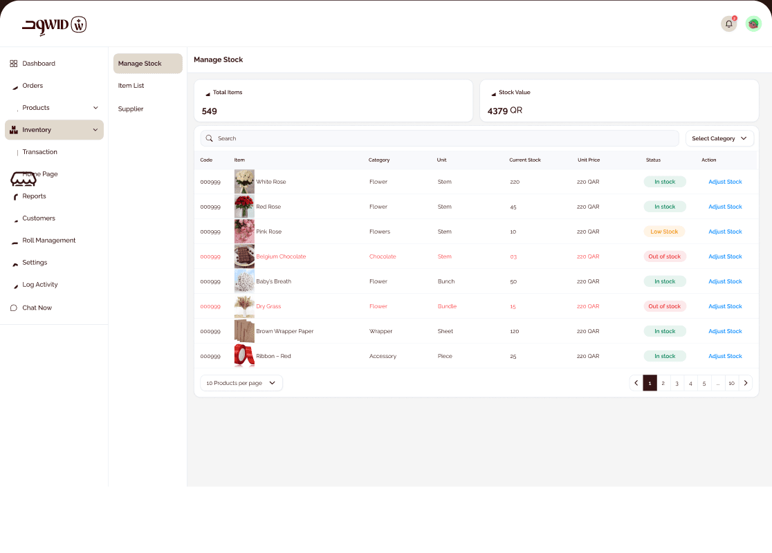 Inventory page