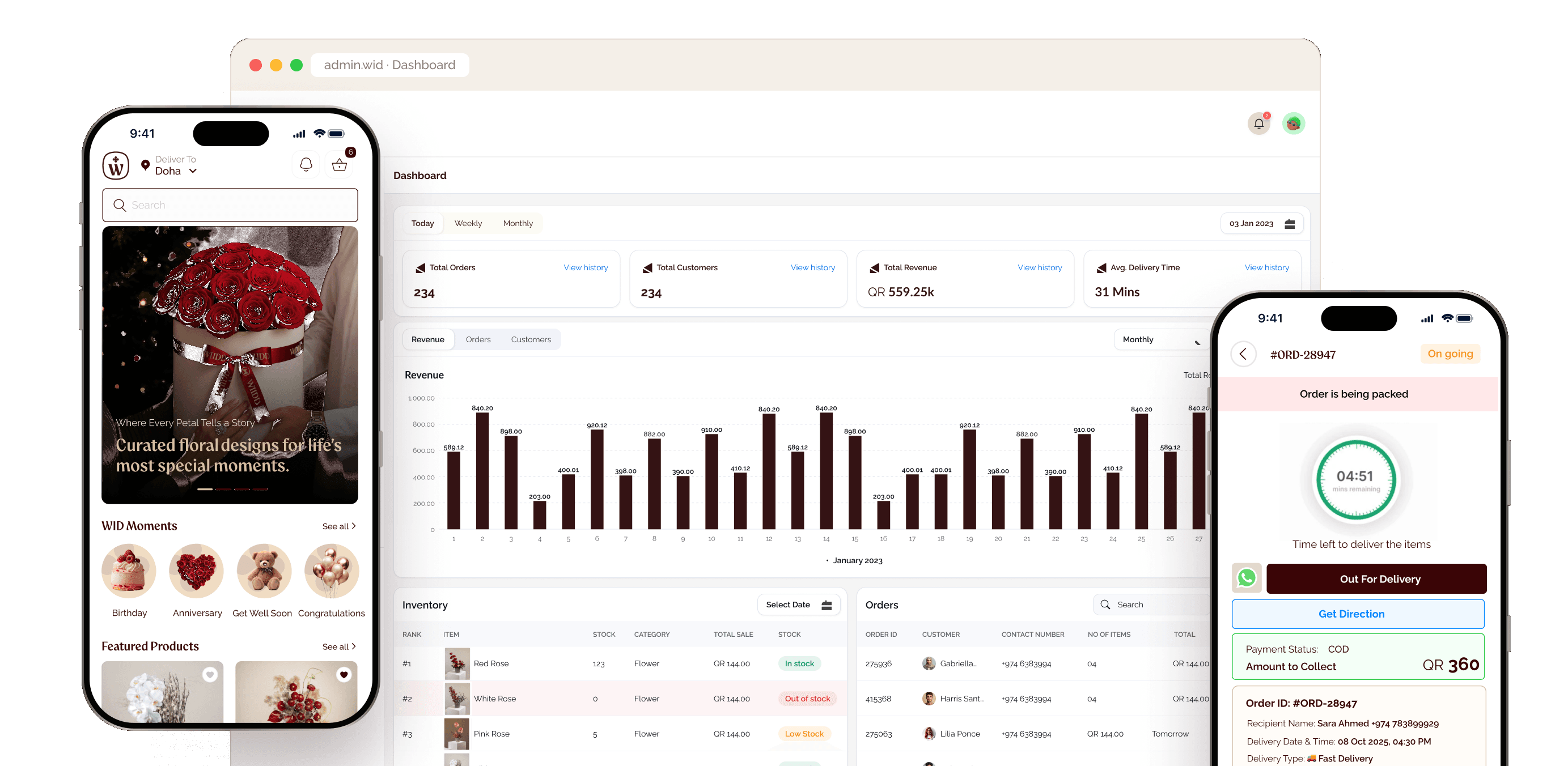 WID customer app, admin dashboard and driver app